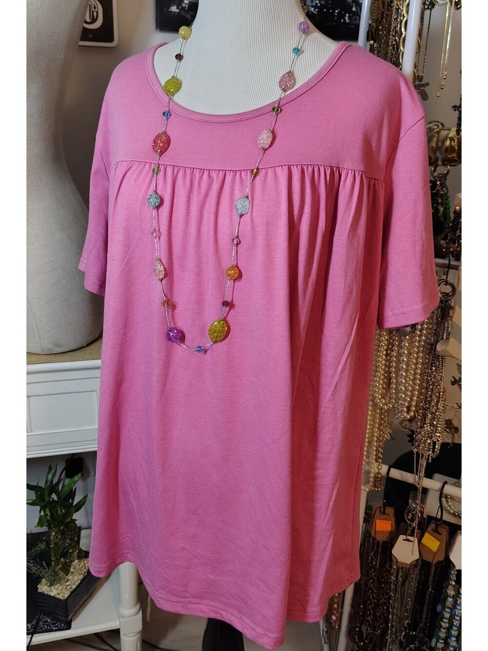LOVELY PASTEL PINK SUMMER TUNIC STYLE SHIRT WITH PREMIER DESIGNS NECKLACE